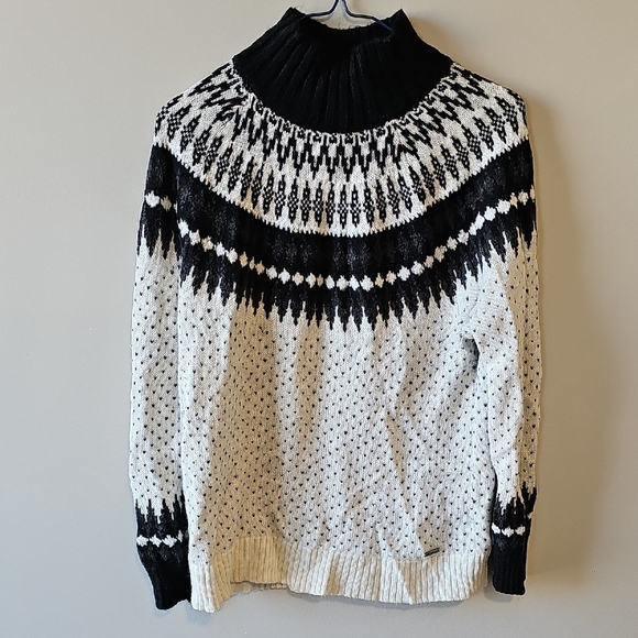 Eddie Bauer Sweaters - Eddie Bauer Medium Black and White Cowl Neck Sweater